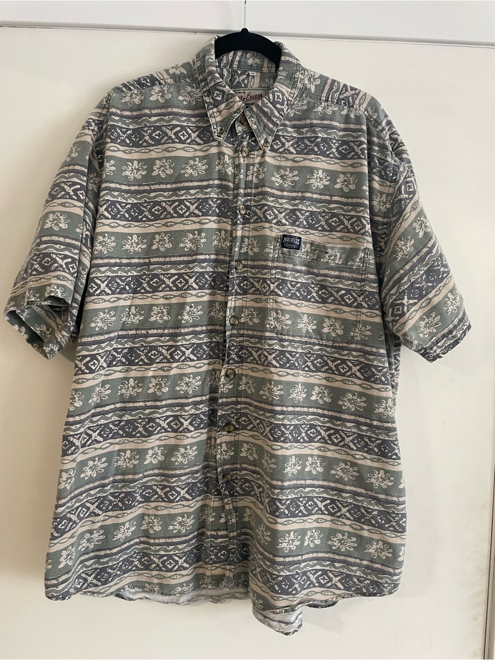 Vintage No Excess Patterned Short Sleeve Shirt in Sage Green